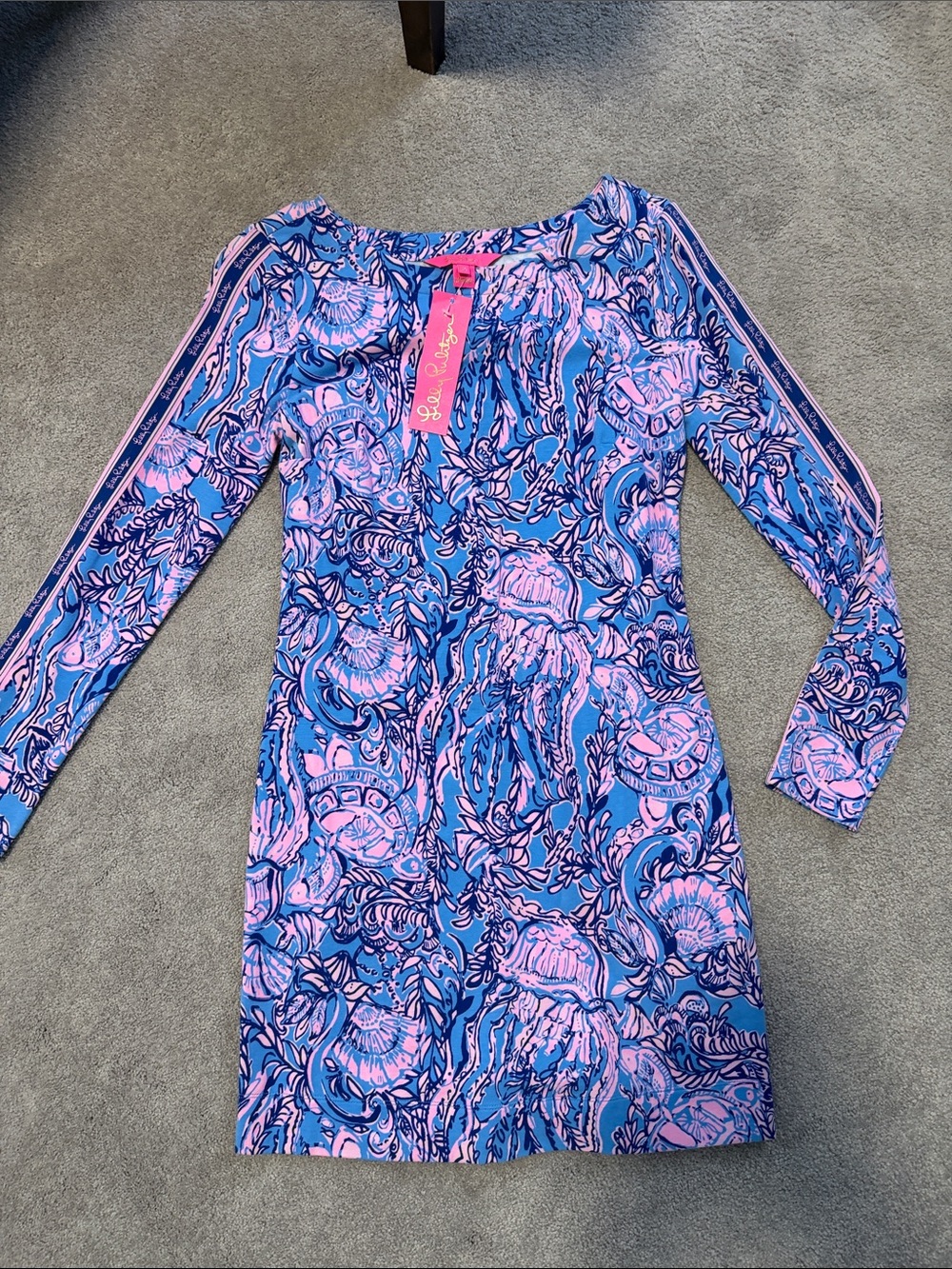 Lilly Pulitzer Blue & Pink Off-Shoulder Printed Dress